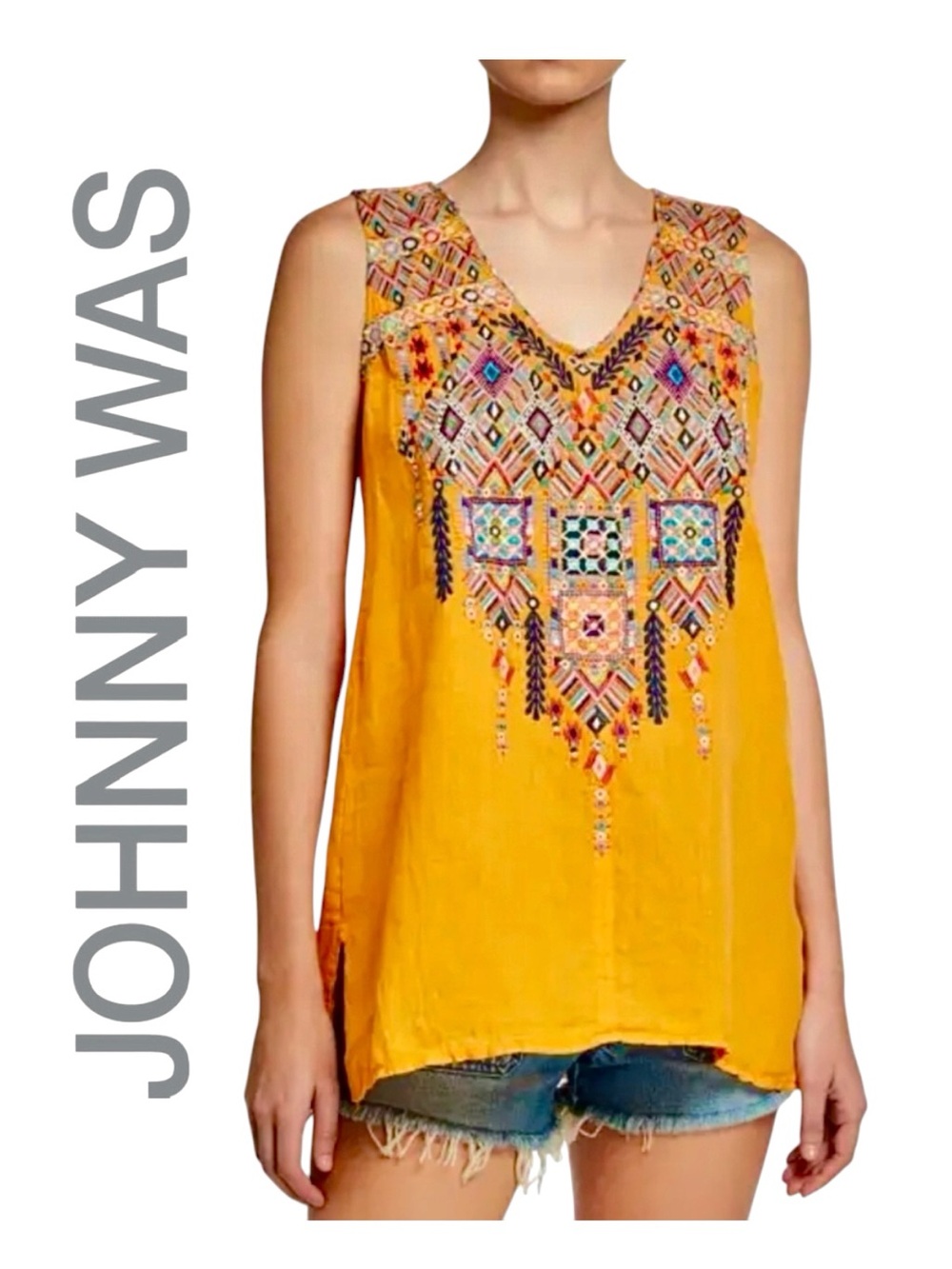 Johnny Was • Shankara Embroidered V-Neck Tank Top || Medium